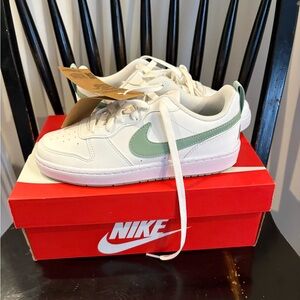 Nike Kids White Sneakers with Mint Green Swoosh